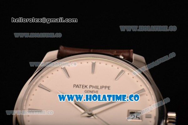 Patek Philippe Calatrava Miyota 9015 Automatic Steel Case with White Dial and Brown Leather Strap - Silver Stick Markers - Click Image to Close